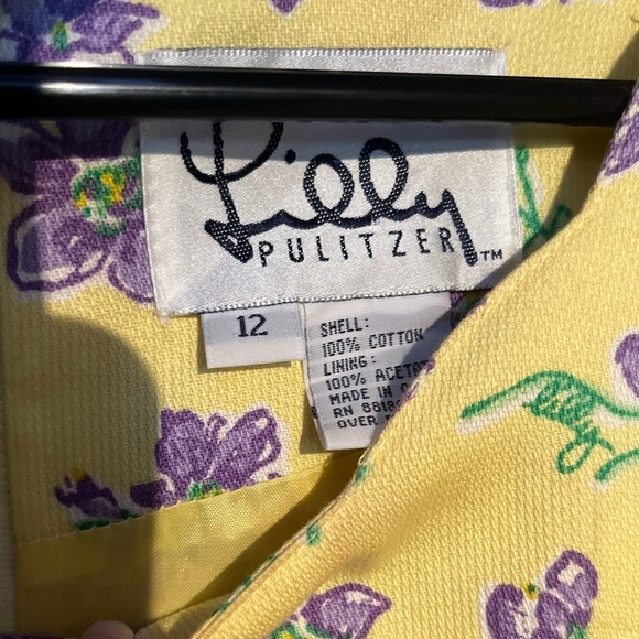 Vintage Lilly Pulitzer White Label Cotton Yellow purple Floral Dress in Size 12 - Picture 2 of 3